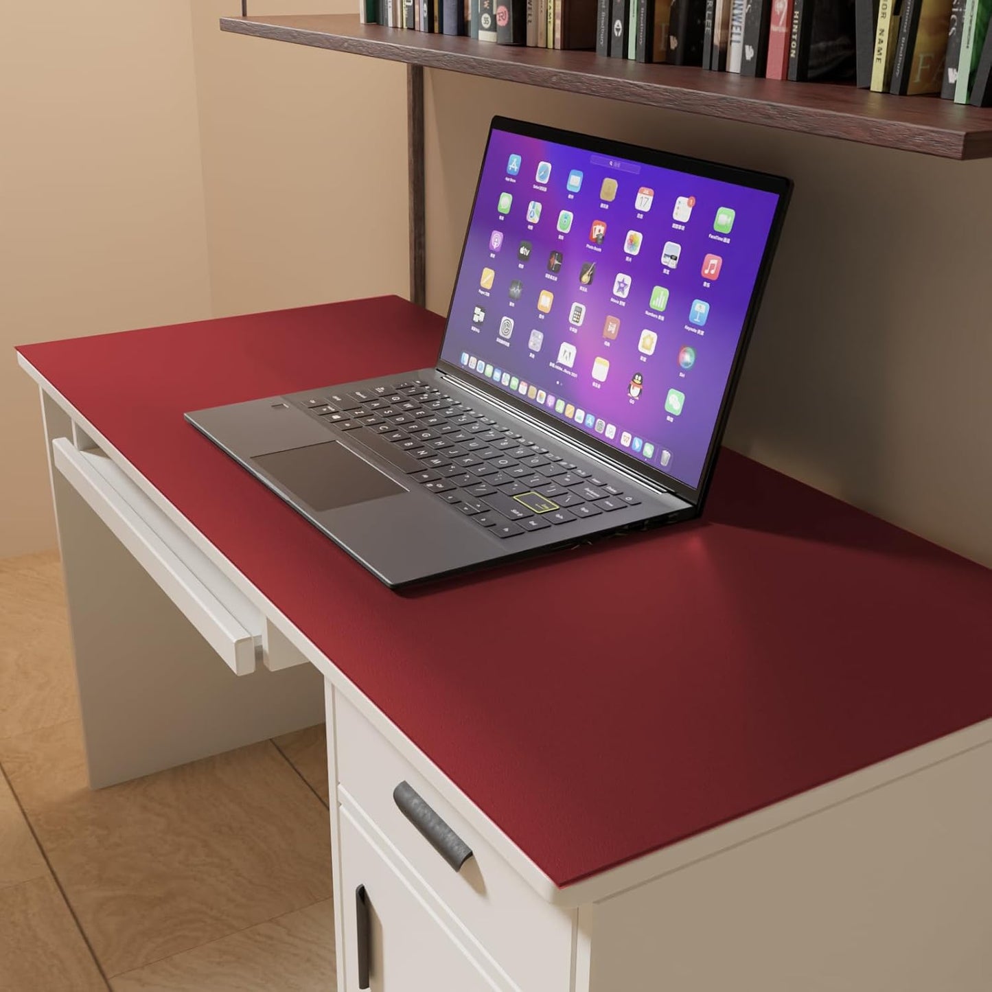 Leather Table Cover,1.8mm Thick,24x48 Inch Desk Cover,Large Desk Mat,Table Protector,Table Cover Protector,Craft Mats to Protect Table(Black+Wine Red,24x48)