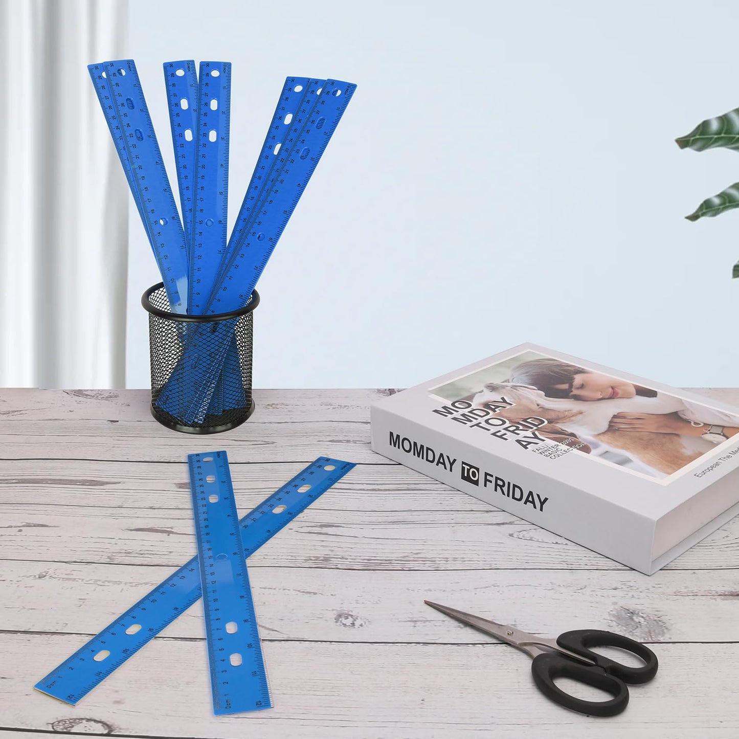 200 Pack 12-Inch Plastic Rulers Bulk, Blue Plastic Ruler, Ruler with Dual-Scale Measurement, Easy to Store, for Educational, Home, or Office and, Practical Use by KUKLIPJIM