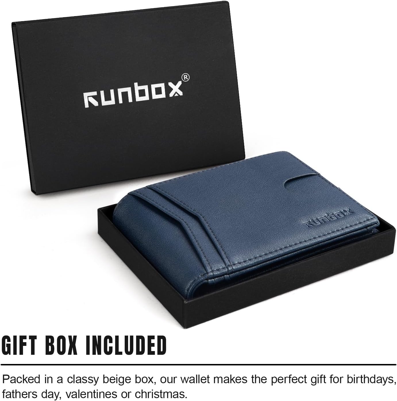 RUNBOX Wallet for Men Slim Rfid Leather 2 ID Window With Gift Box