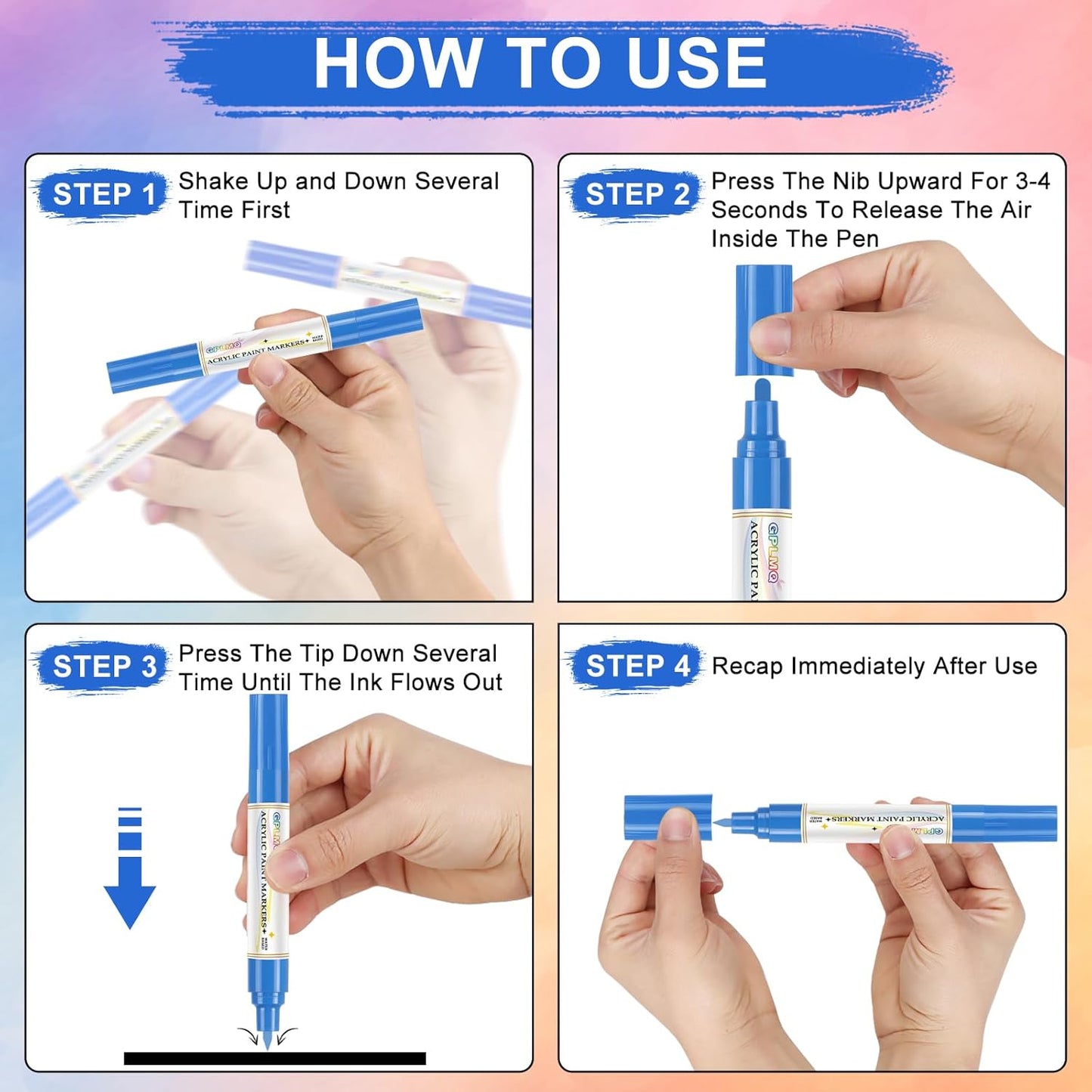 Paint Markers Paint Pens - 2 Pack Dual Tip Acrylic Permanent Marker (0.7mm & 3mm), Non-Toxic, Water-Based for Art Painting, Stone, Ceramic, Glass, Wood, Fabric, Metal, DIY Crafts (Blue)