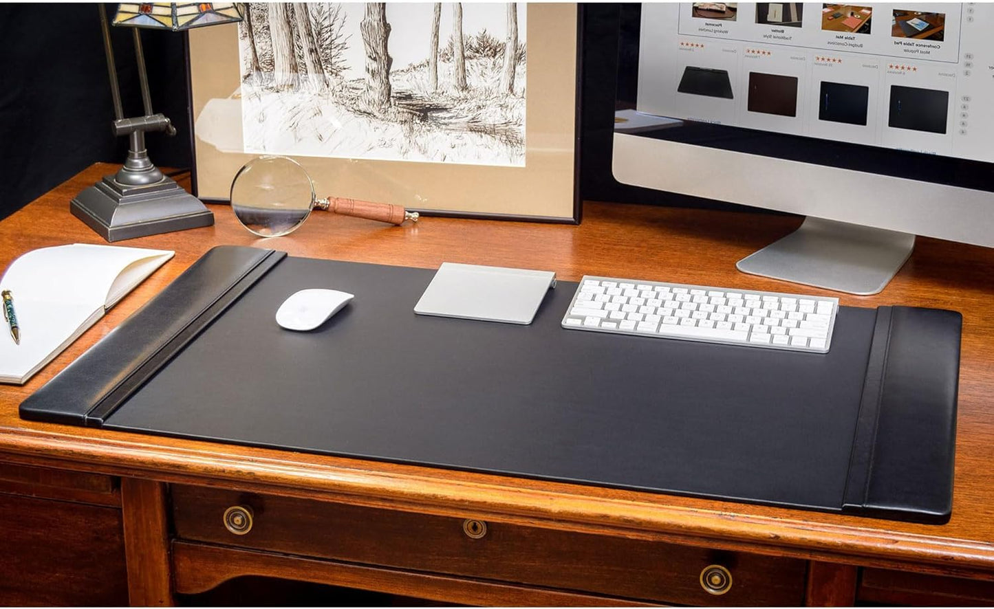 Dacasso Black Bonded Leather Luxury 3 Piece Desk Set - Blotter Pad & Desk Mat Organization Essentials - Executive Decor and Surface Protector