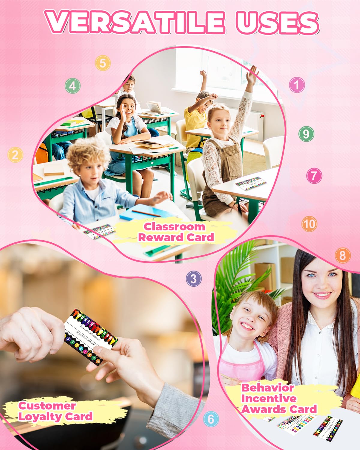 UCEC 200 Pieces Punch Cards for Classroom with Circle Hole Puncher, Incentive Loyalty Reward Card with Handheld Single Punch Kit to Behavior for Business Home Classroom School Kids Students Teachers