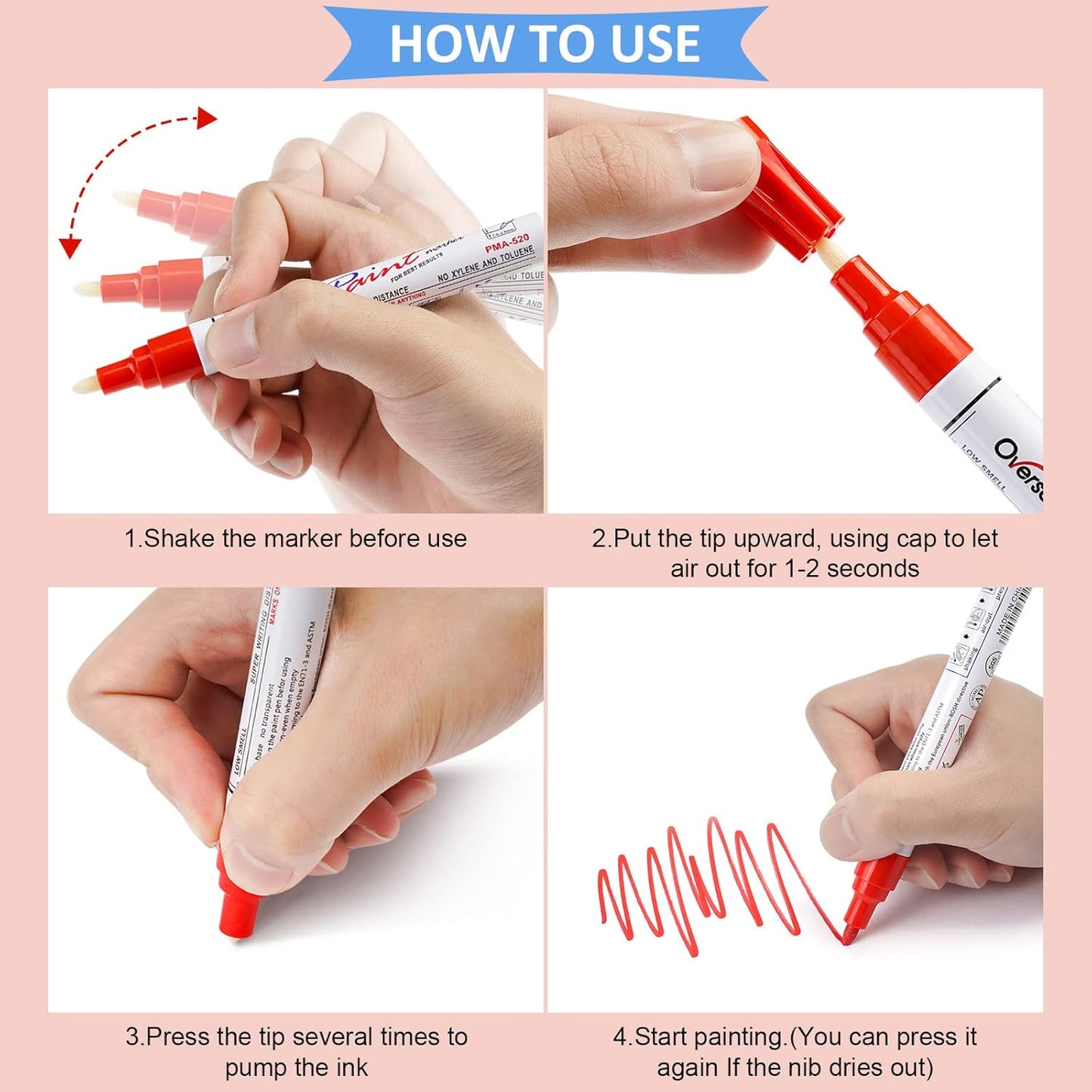 Overseas Paint Markers Pens, 12 Colors Painting Marker on Almost Anything, Quick Dry and Permanent, Oil-Based Paint Pens Set for Rock, Wood, Metal, Fabric, Plastic, Canvas, Glass, Rubber, DIY Craft