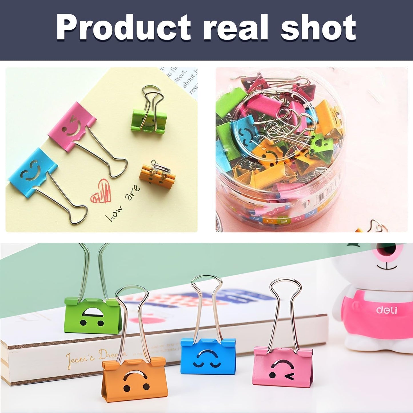 120 Pack Smiling Binder Paper Clips, Mini Metal Binder Clips for Kitchen, Send Goods from Local Warehouse, Cute Binder Clips, School Personal Document Organizing Classifying, Office, Paper Clamps