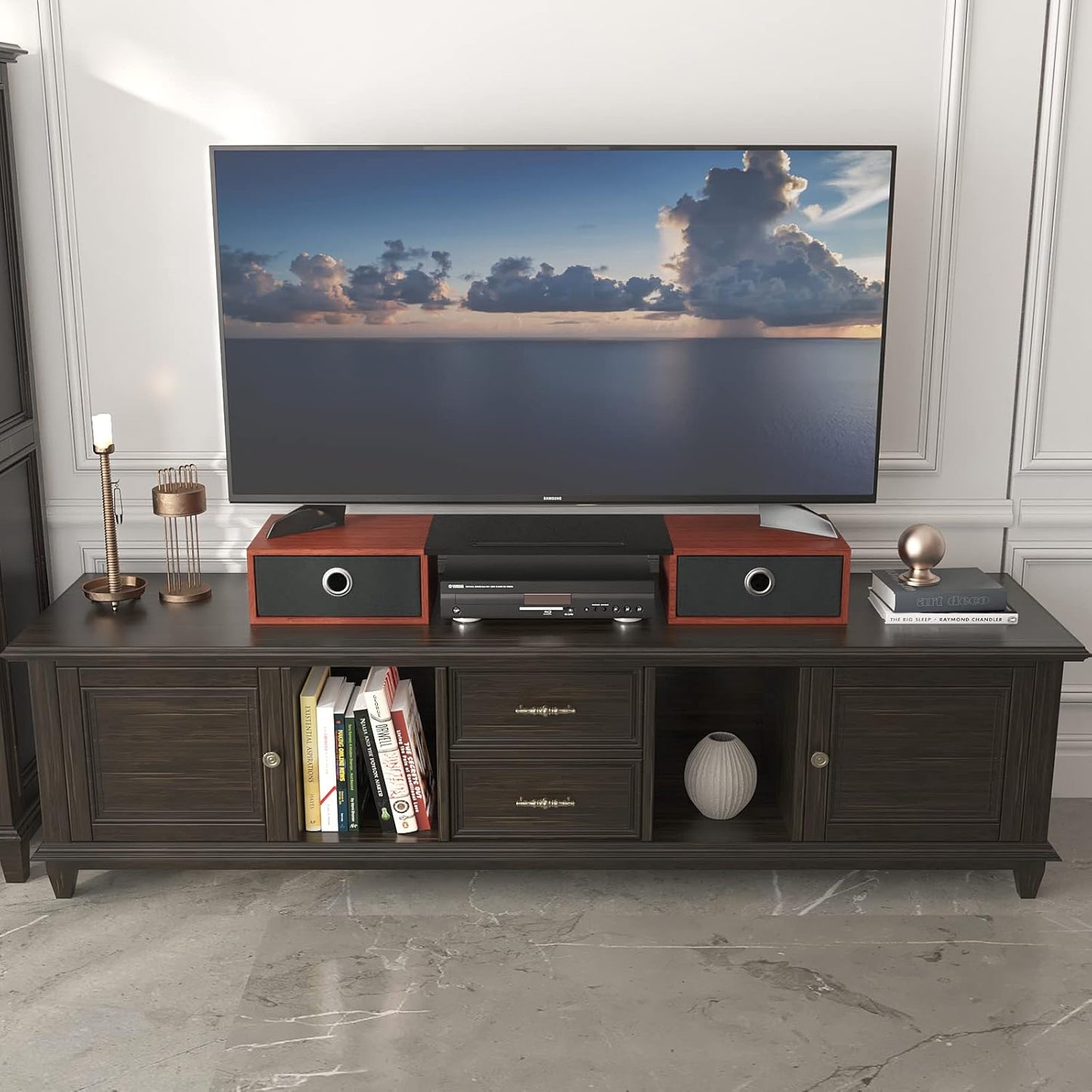 WESTREE Dual Monitor Stand Riser with Two Drawers, Extra Large Storage Monitor Stand for 2 Monitors, Desktop Oraganizer Stand for Computer,Laptop,Screen,Printer,TV