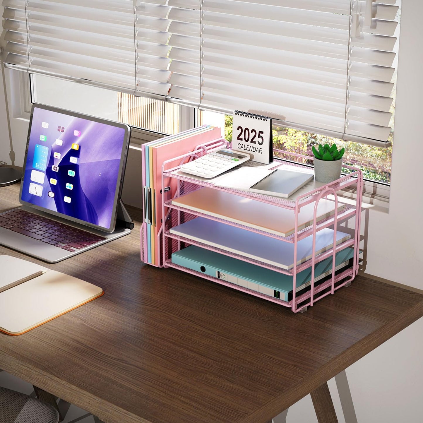 gianotter 4-Tier Paper Organizer With Magazine Holder, Desk Organizers and Accessories, Pink Desk Accessories, File Organizer for Office Supplies Storag(Pink)