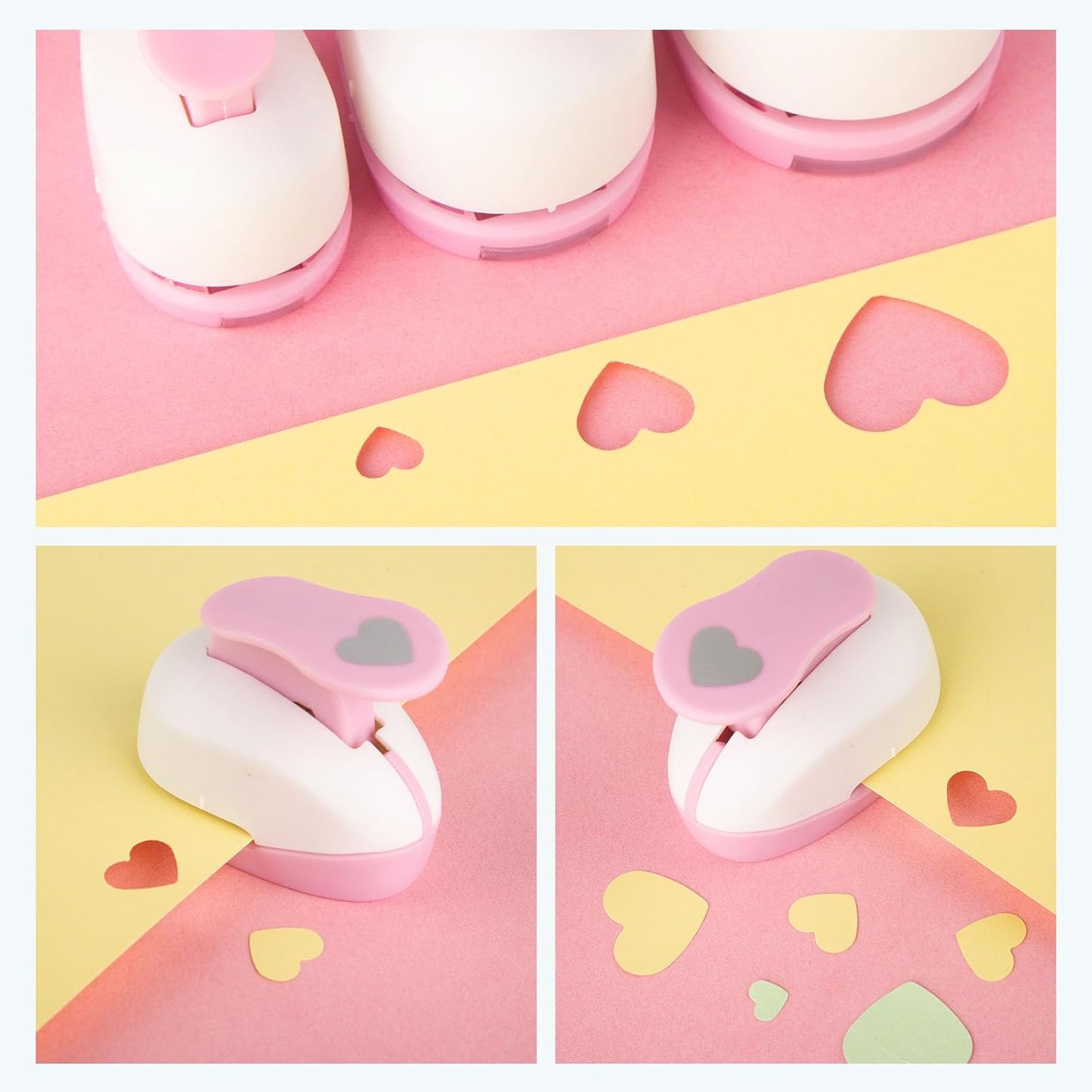 LOVEINUSA Pink Heart Shape Hole Punch 3PCS Set, High Precision Design for Romantic Heart Patterns for Wedding, Greeting Cards Decations, Scrapbooking DIY, Tissue Papers for Gift Bags & Decorations