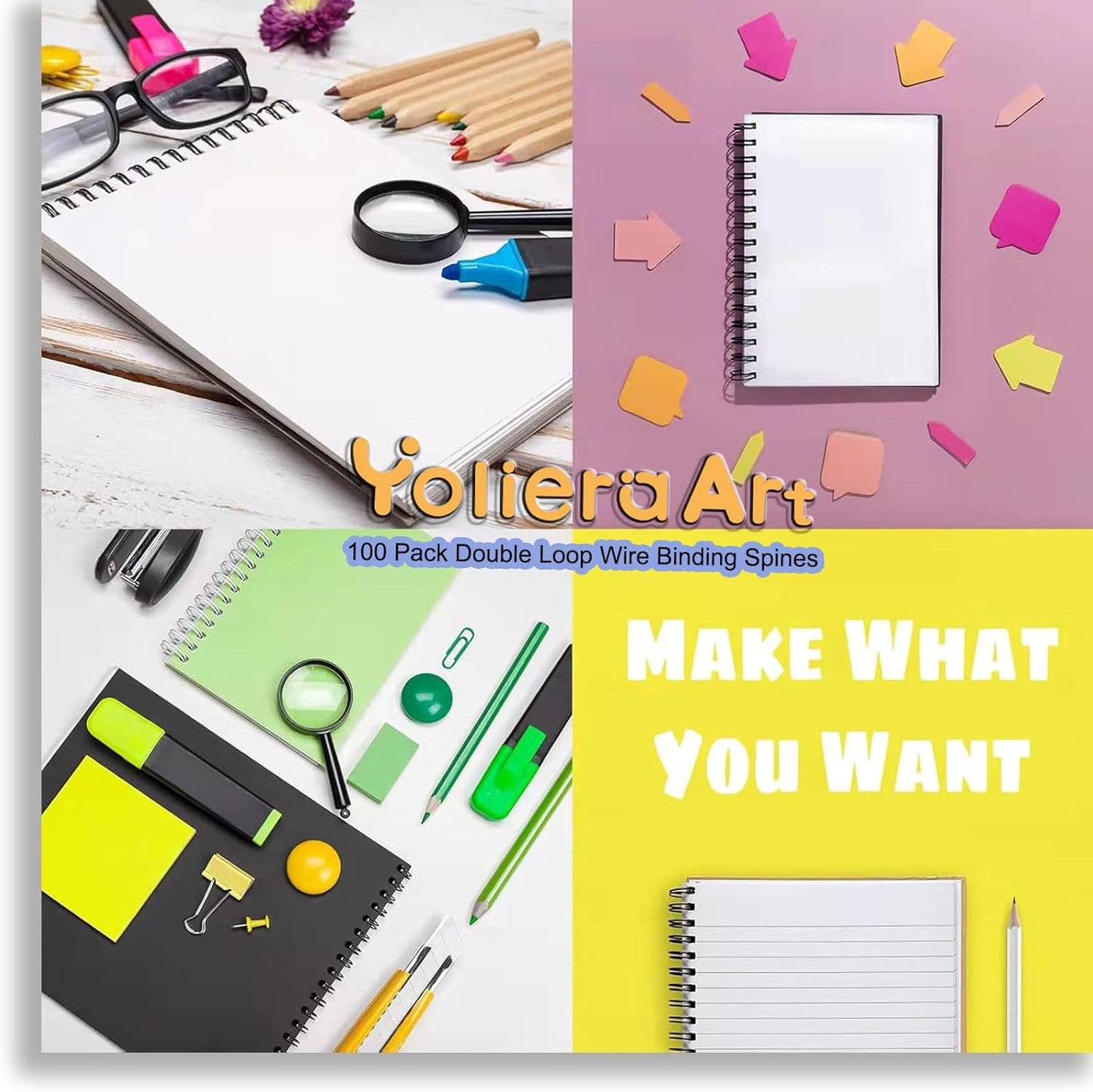 3:1 Pitch Double Loop Binding Wires, YolieraArt 100 Pack Spiral Spine Bindings, 9/16 Inch Wire Twin Binding for Book Binder Machine,Students and Coworkers (120 Sheet Capacity, 100P, Blue)