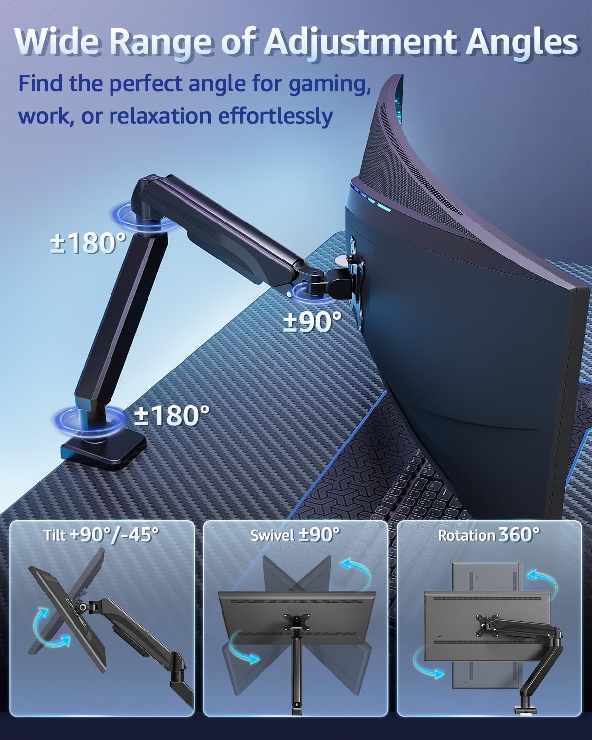 MOUNTUP Heavy Duty Single Monitor Arm for 42 40 39 34 32 27Inch Screens, Monitor Stand for Desk Supports 4.4-33 lbs, Height Adjustable Ultrawide Monitors Mount with C-Clamp & Grommet Base