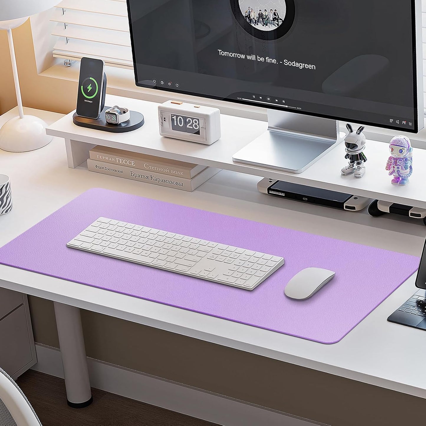 Boutilon Leather Desk Pad Protector,Non-Slip Mouse Pad,Laptop Desk Pad,Office Mouse Mat,Waterproof Leather Desk Blotter,Desk Writing Pad for Office and Home (XXXL-Purple,47"x 24")