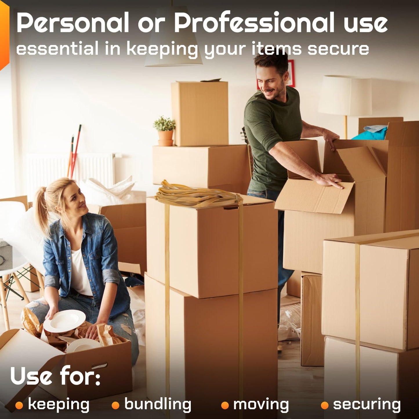 IDL Packaging 56" Strong, Elastic & Flexible Rubber Bands, Pack of 96, Beige - 2X Elasticity, 80% Natural Rubber - Extra Strong Mover Bands for Furniture, Boxes, Moving Blankets