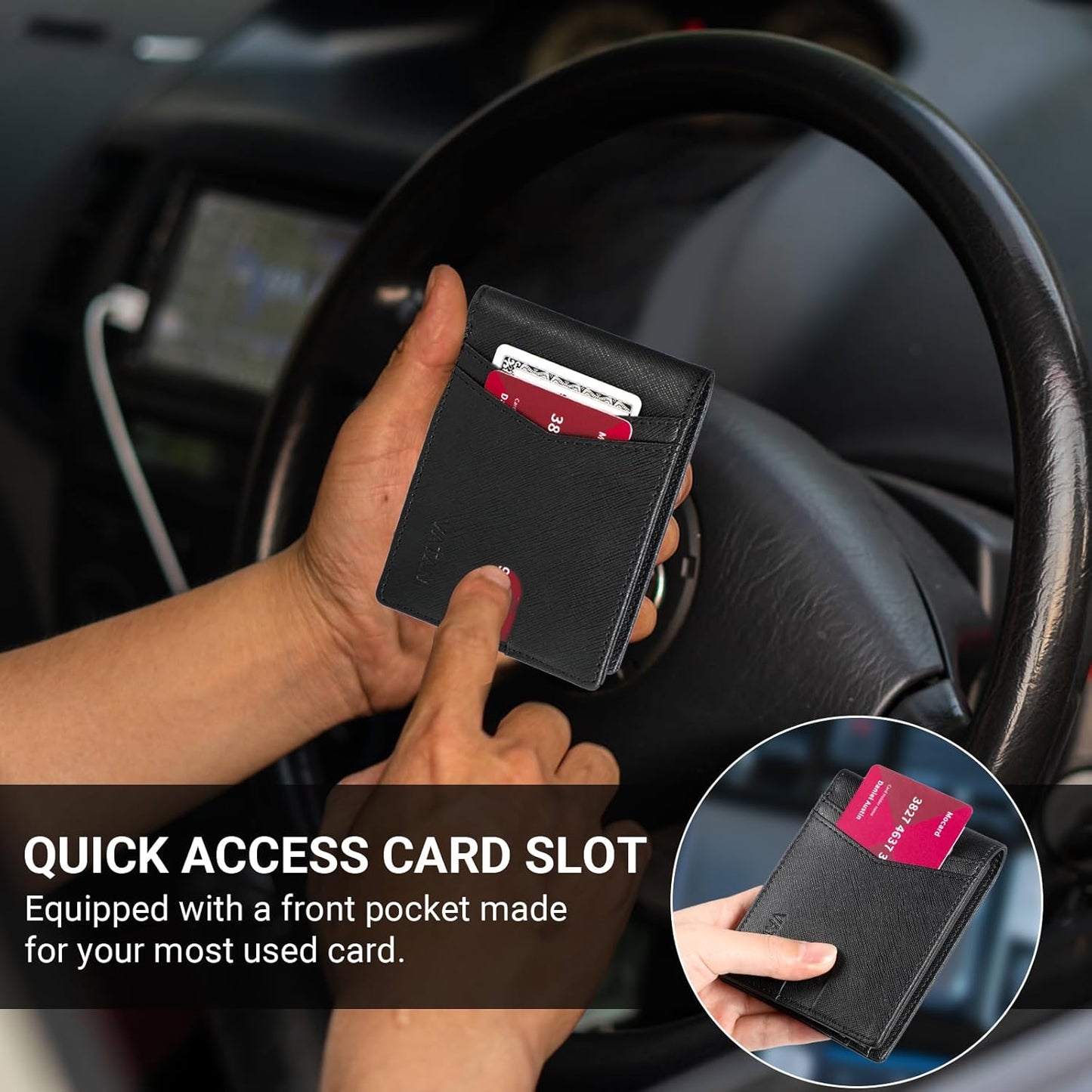 VATAN Wallet for Men, Mens Minimalist Wallet Credit Card Holder, Slim Leather Rfid 2 ID Window Large Capacity With Gift Box (Cross Grain Black)