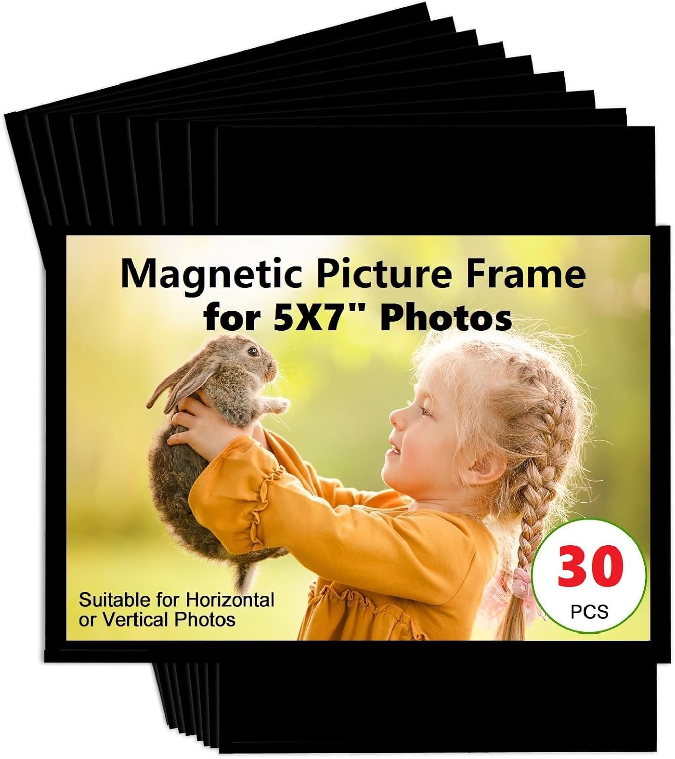 30 Pieces Magnetic Picture Frame for 5X7 Photos,Black Magnets Cards Holder for Fridge/Whiteboard/Lockers