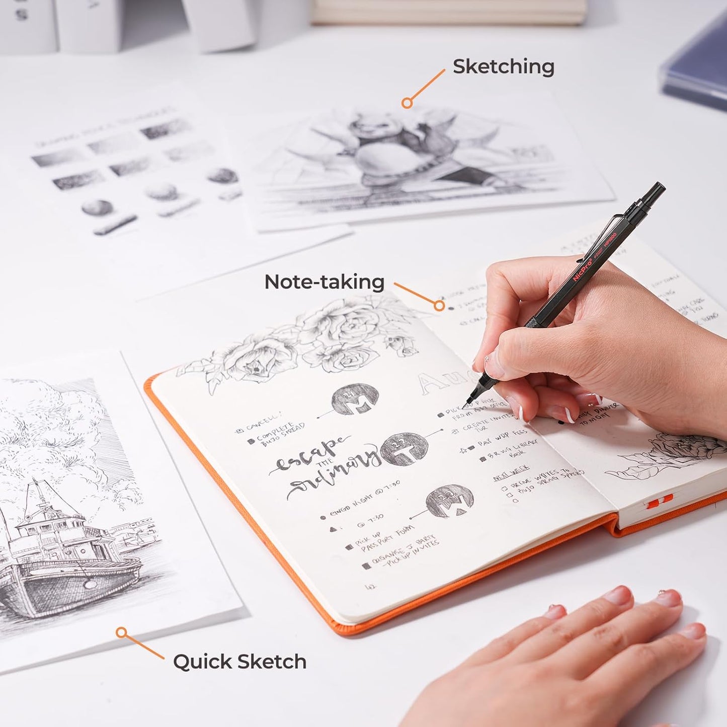 Nicpro 2 PCS Mechanical Pencil 0.5mm & 0.7 mm with Case, MP1000 Metal Artist Pencil Set with 4 Tubes HB Lead Refills, 2 Erasers, 9 Eraser Refills For Art Writing Drafting, Drawing, Sketch, Black