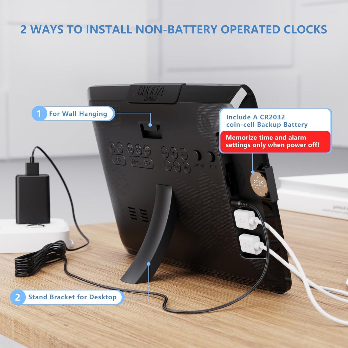 Raynic Digital Clock, 11.5" Large Display Calendar Clock with Day and Date, Indoor Temperature, Adjustable Brightness, Snooze,12/24H, DST for Home, Office, Elderly