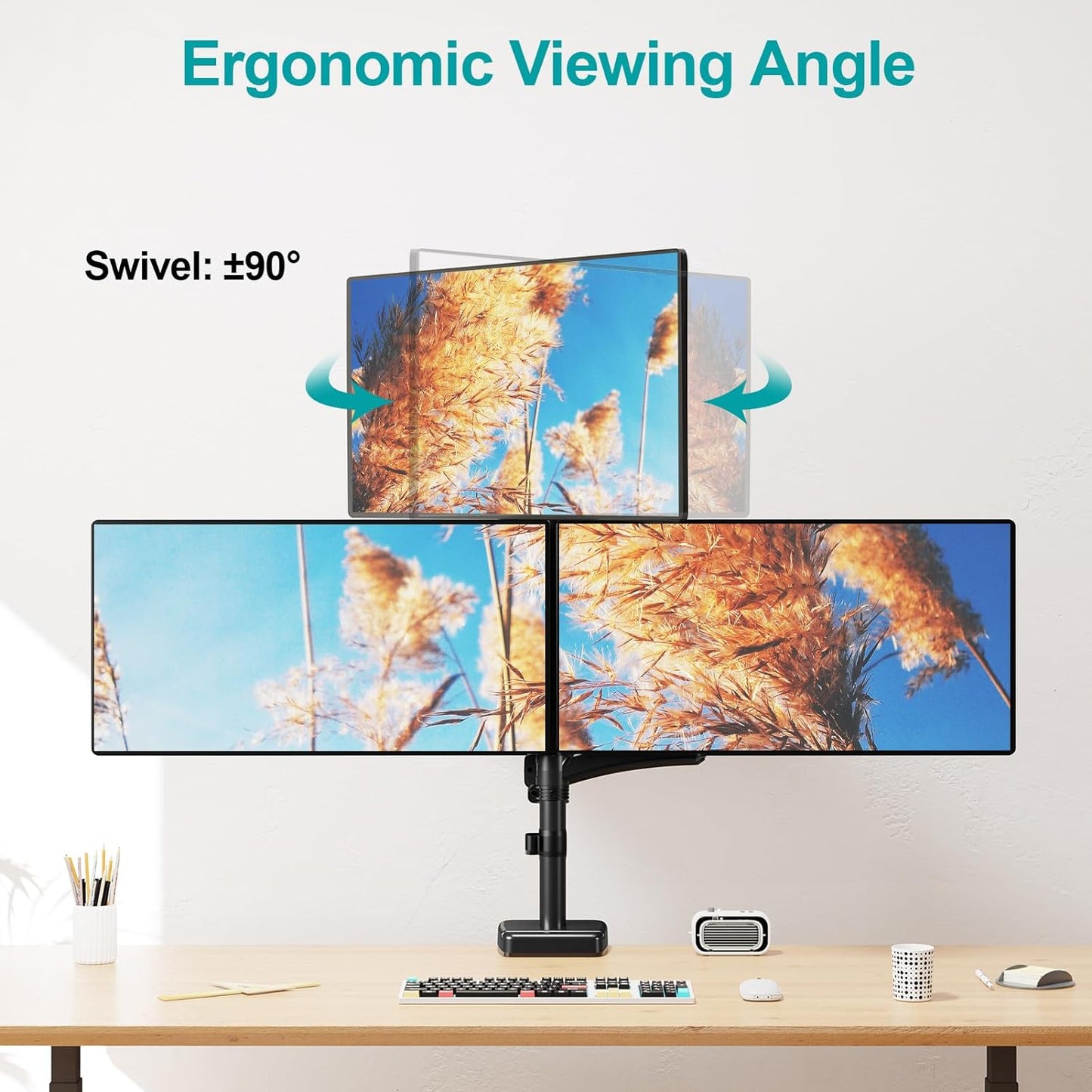 MOUNT PRO Triple Monitor Mount for Max 32" Computer Screen, Adjustable 3 Monitor Desk Mount, up to 17.6lbs Each, Gas Spring Three Display Arm with Tilt Swivel Rotation, VESA Mount 75x75/100x100mm