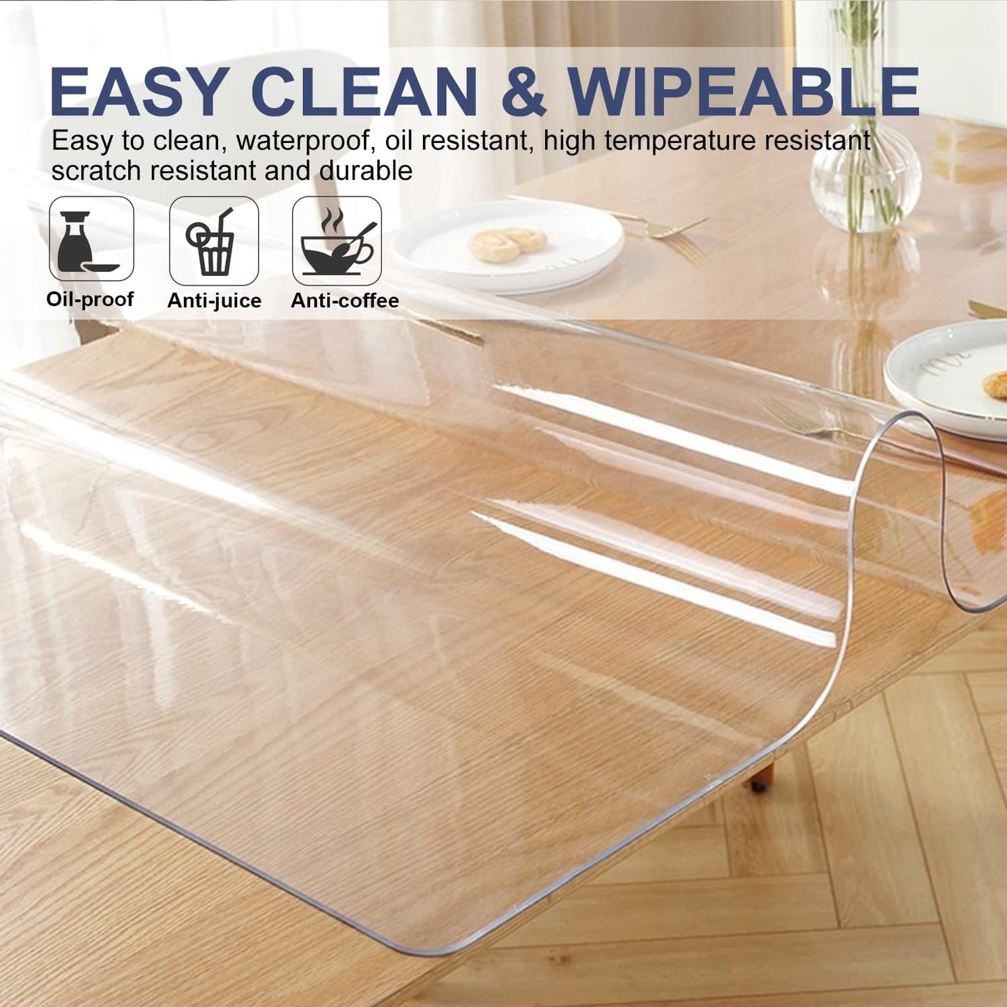 Large Table Protector Clear Plastic Tablecloths Transparent PVC Dinner Table Cover Protection for Party Wedding Conference Meeting Tabletop Protector Easy Clean Waterproof Wipeable 44x120 in Non-slip