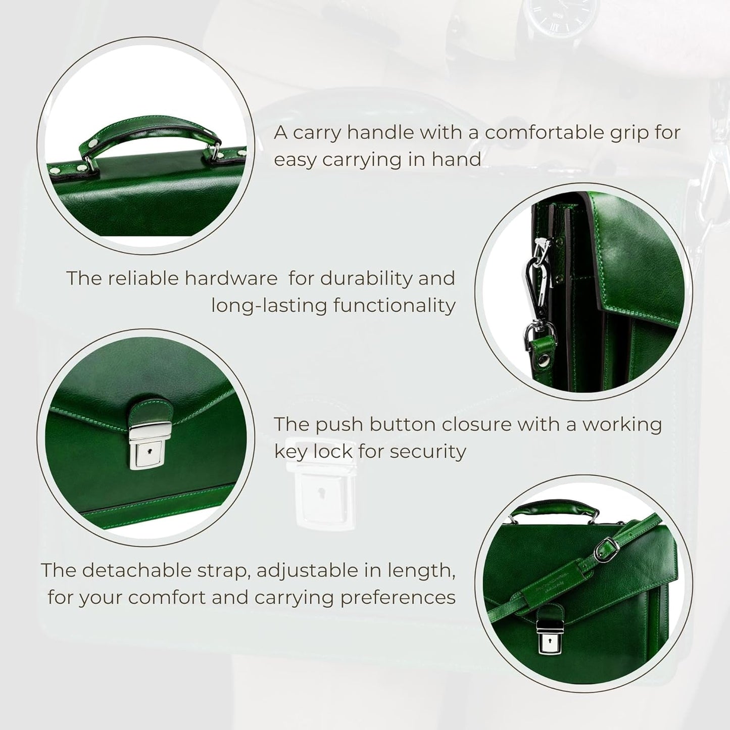 Time Resistance Leather Briefcase for Men - Business Laptop Bag - Italian Handmade Leather Bag - Attache - Gift Box Included