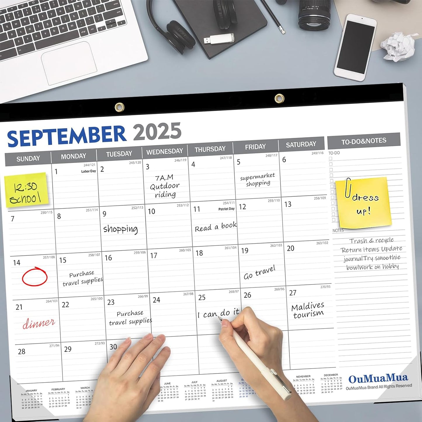 OuMuaMua Large Desk Calendar 2026-19 Months from Sep. 2025 through Mar. 2027, 22 x 17 Inches Desktop Wall Calendar with Julian Date To-do & Notes, Corner Protectors for School Home Office