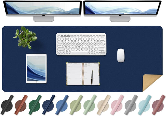 Large Desk Pad, 47.2'' x 23.6'', Office Desk Mat, Computer Mat for Desk, Leather Desk Pad Protector, Sewing Desk Blotter, Desktop Writing Pad for Office/Home/Decor Dark Blue