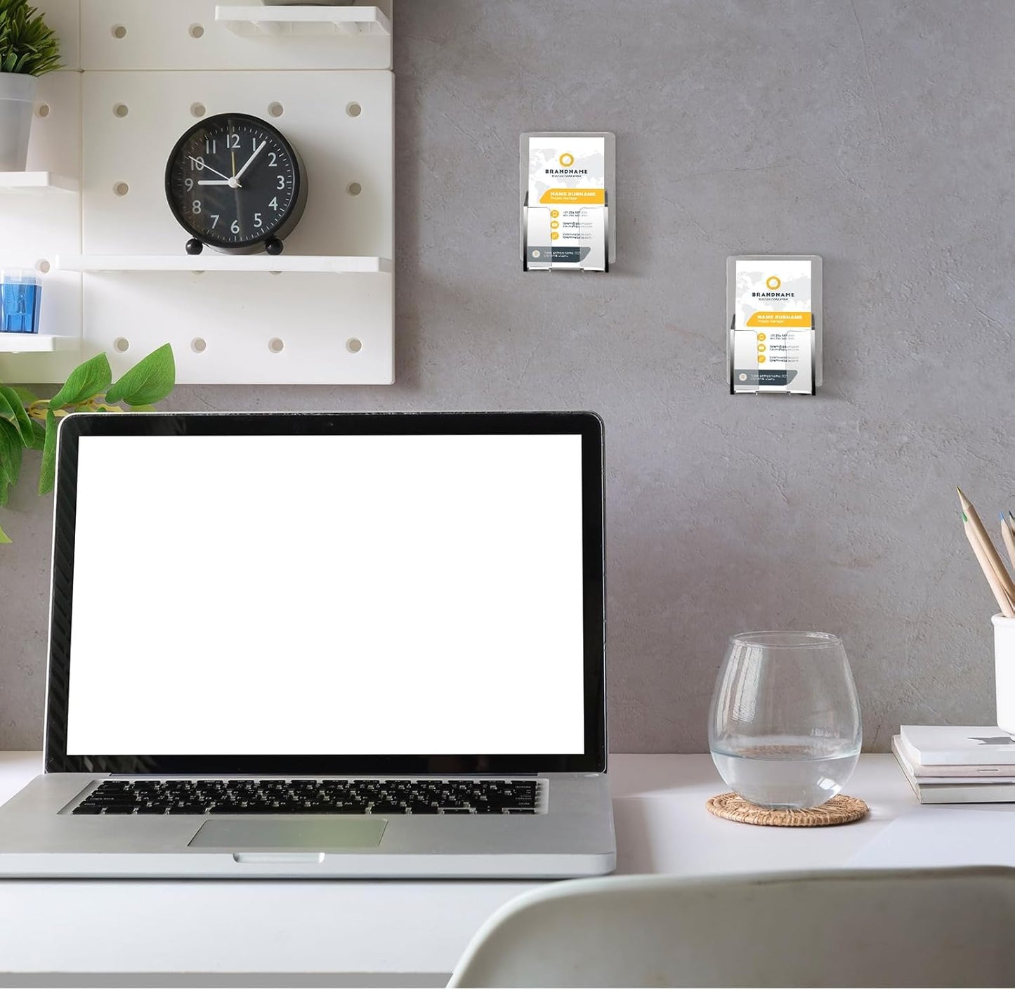 Chunful 3 Pcs Wall Mount Business Card Holder 3.75 x 2.75 x 1.25 Inch Vertical Clear Acrylic Card Display Rack Single Pocket Organizer Pre Drilled Plastic Display Stand for Home Office (Simple Style)