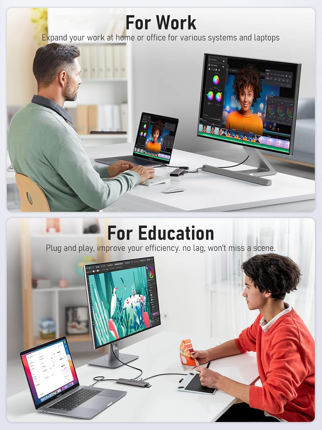 USB C Hub Multiport Adapter - Lemorele 7-in-1 Type-C 4K 60Hz HDMI Dongle Docking Station, 100W PD, SD/TF 3.0 Slots, 2 USB 3.0 & USB C 3.0 5Gbps Data Ports, for MacBook, iPad, Surface, XPS, ChromeBook