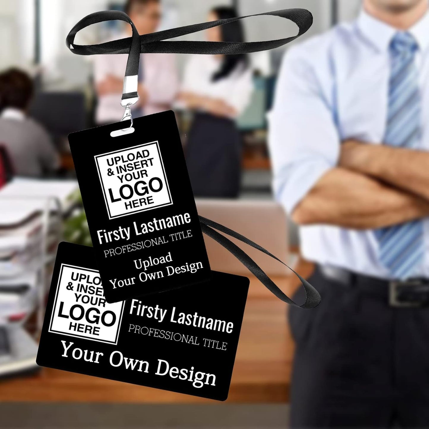 Custom Id Badge, Personalized Employee Photo Identification Card with Lanyard, Durable ID Card for Office Worker Doctor Nurse Student-Horizontal-Add Your Design