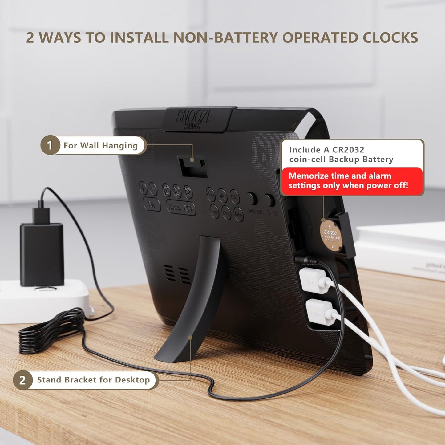 Raynic Digital Clock, 11.5" Large Display Calendar Clock with Day and Date, Indoor Temperature, Adjustable Brightness, Snooze,12/24H, DST for Home, Office, Elderly