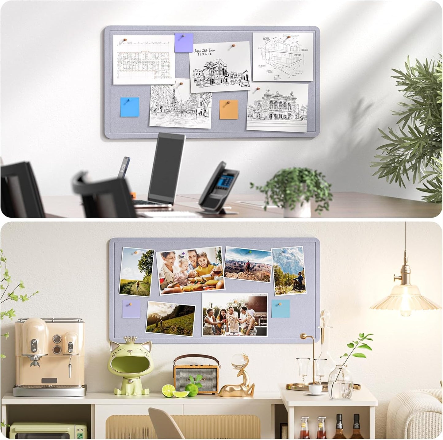 MaxGear Bulletin Board 35" x 17.5", Foldable Small Felt Board Vision Board Supplies, Cork Board for Office, Home, School, Pin Boards for Walls Decorative Picture Framed Display Board Gray