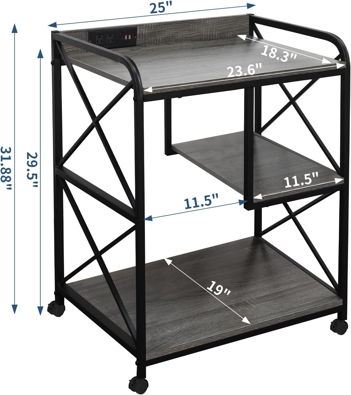 Printer Stand Printer Table with Storage Shelf for Home Office 23 x 18 Inch Large Printer Stand with Power Outlet Rolling Printer Table with Wheels Pinter Cart Tower Stand Grey Oak