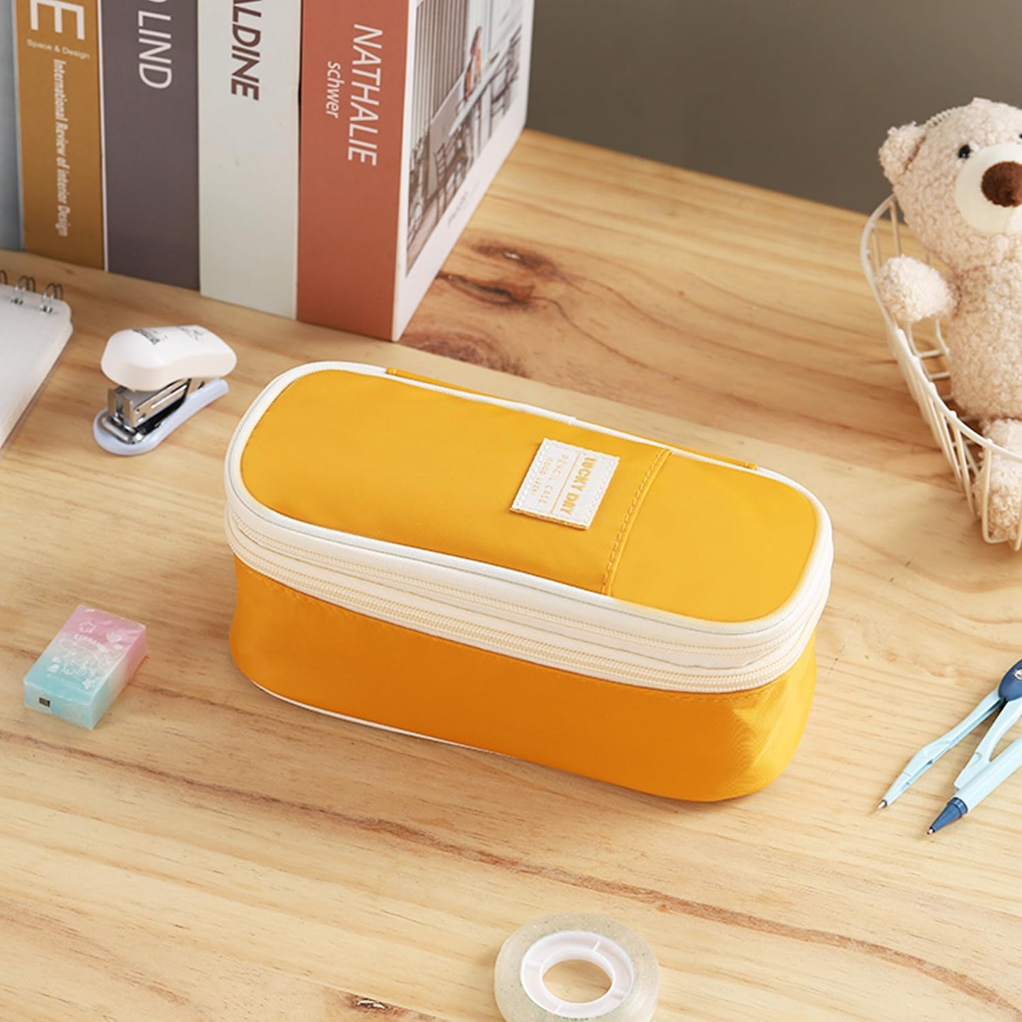 Big Pencil Case Large Capacity Pencil Bag with Zipper Pencil Pouch for Girls Boys Kids Adults Stationery Pencil Pen Case Organizer for School Office Yellow