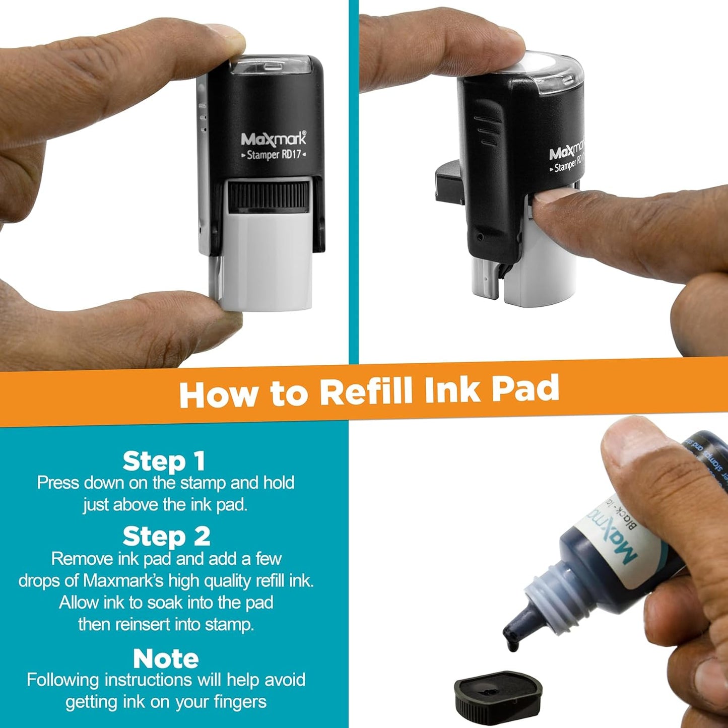 MaxMark Custom Round Self Inking Small Signature Stamp - 15 Colors to Choose