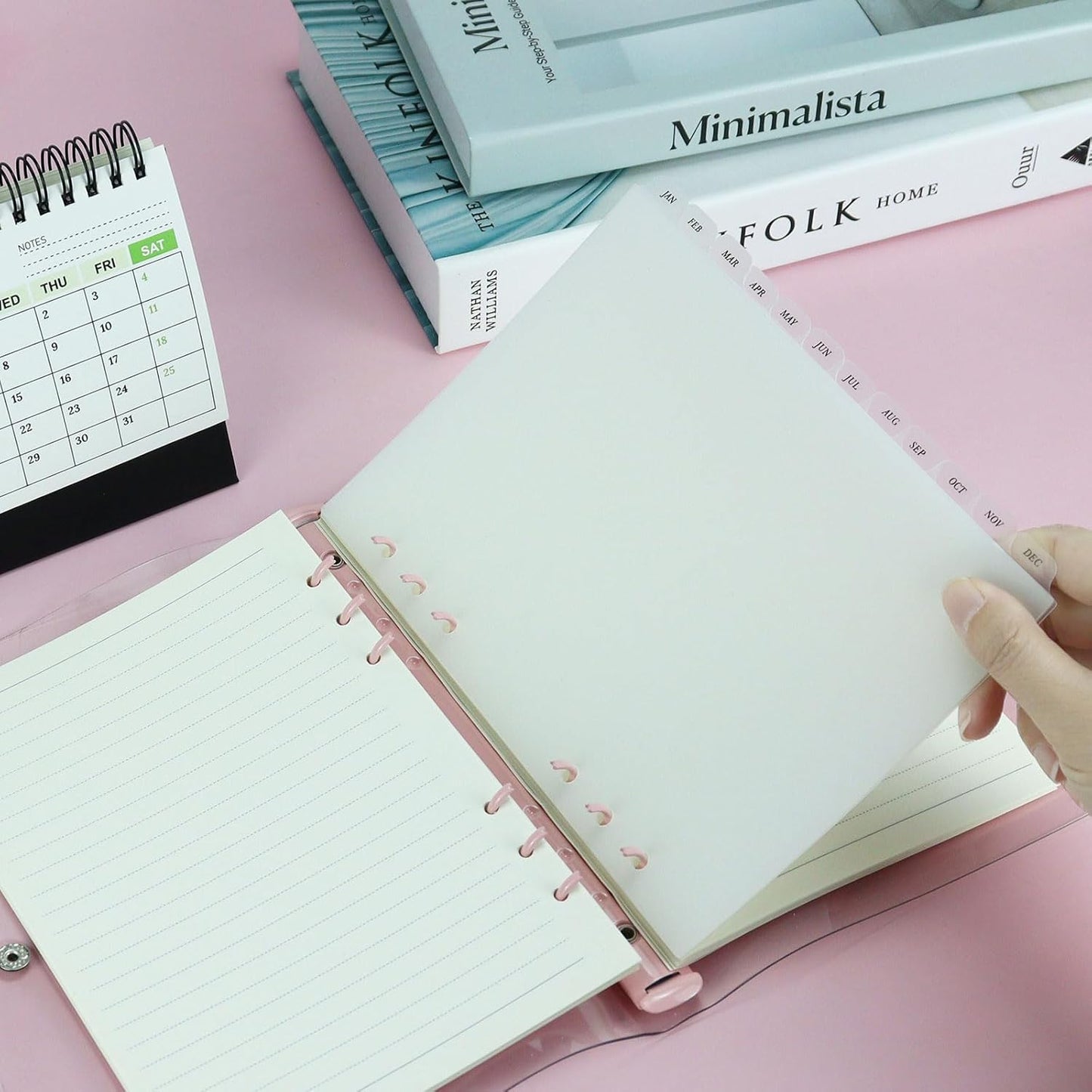 A5 Plastic Binder Dividers with Monthly Tabs 6 Holes Durable Card Dividers for Journals, Binders, Notebooks, Planners, 5.7x8.3 inch(Clear Frosted)