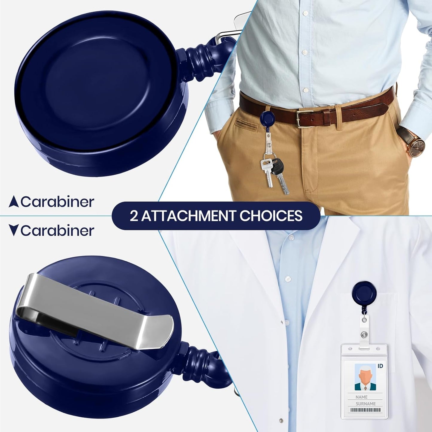 Zonon 100 Pieces Retractable Badge Reel Clips ID Card Holder Reel with Metal Belt Clip for Hanging Cards Key Chains, Name Badge Holders for Nurses Teachers Students(Dark Blue)