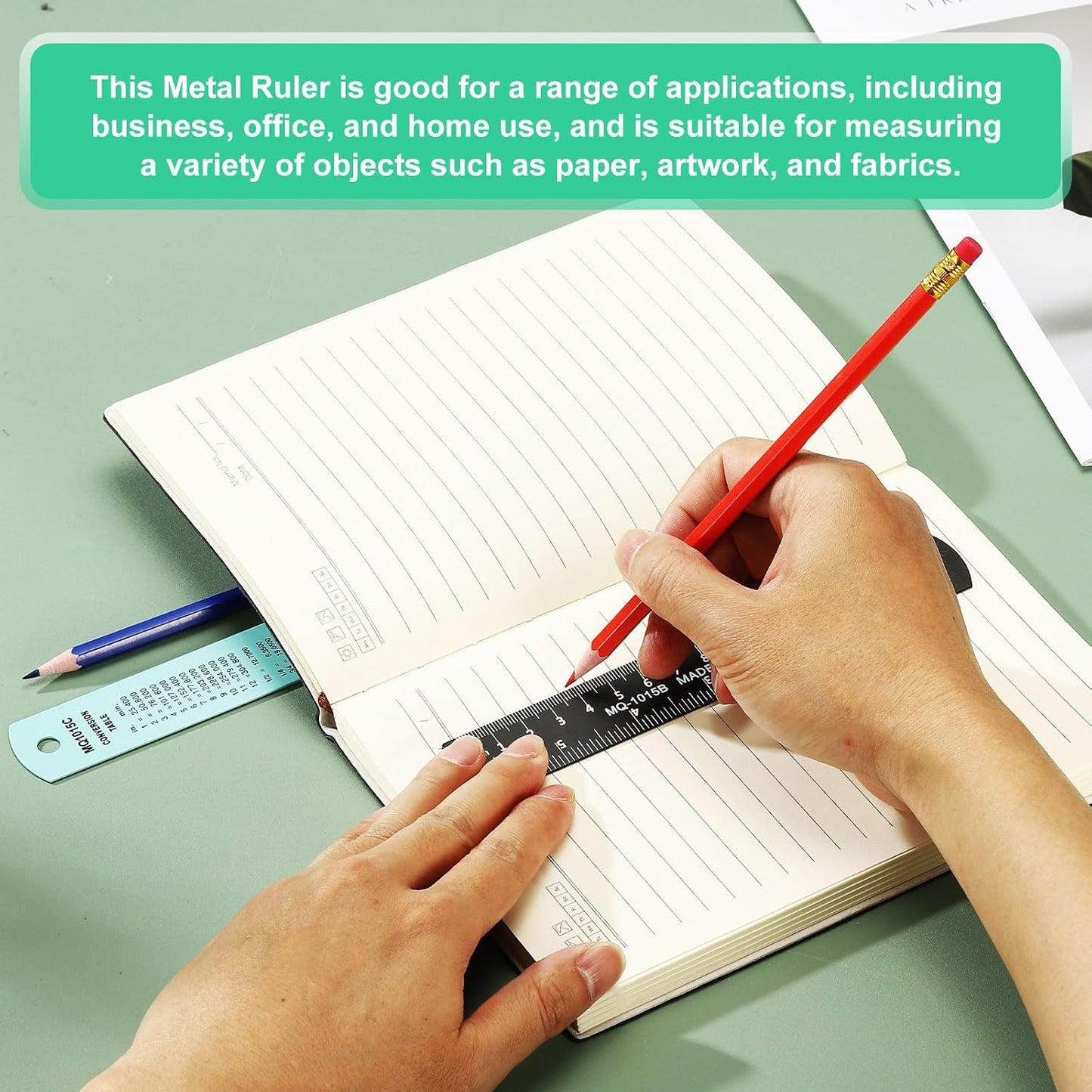 PATIKIL 15cm/6" Metal Ruler, 2 Pack Aluminum Alloy Rulers with Centimeters, Millimeters, Inches and Conversion Table Straight Edge Ruler for Writing Machinist Drafting, Yellow