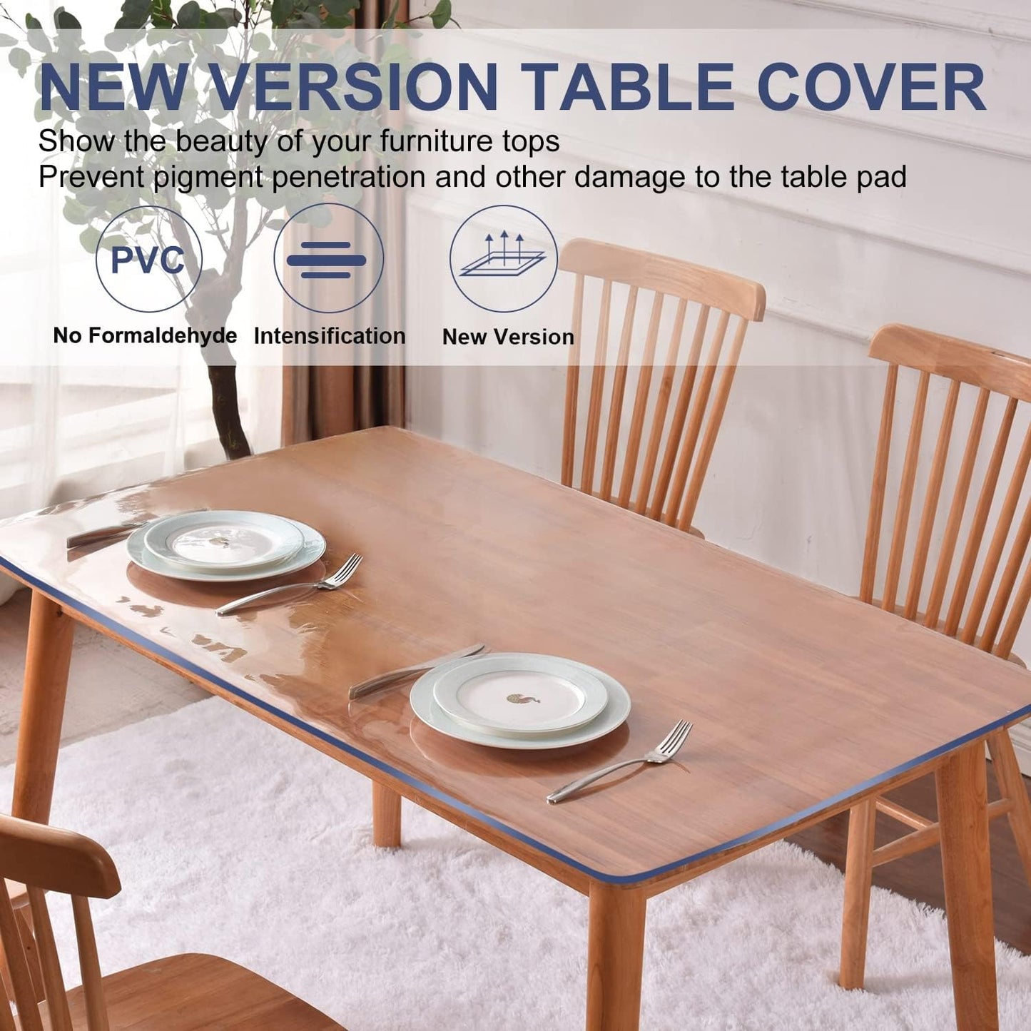 Large Table Protector Clear Plastic Tablecloths Transparent PVC Dinner Table Cover Protection for Party Wedding Conference Meeting Tabletop Protector Easy Clean Waterproof Wipeable 44x120 in Non-slip