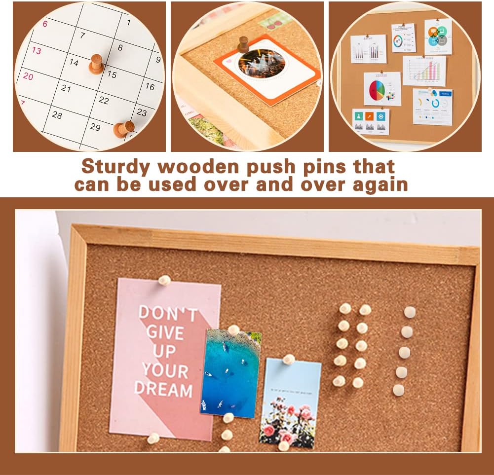 270 Pcs Wood Push Pins, 2 Colors and 7 Types Decorative Thumb Tacks Wooden Head Pin Marking Pin, Wood Thumb Tacks Decorative for Bulletin Boards Craft Projects with Storage Box