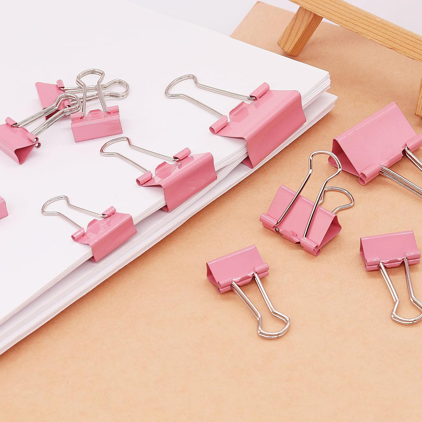Pink Binder Clips Paper Clamps, Assorted Sizes Set (Small, Medium, Large) for Office School and Home Supplies