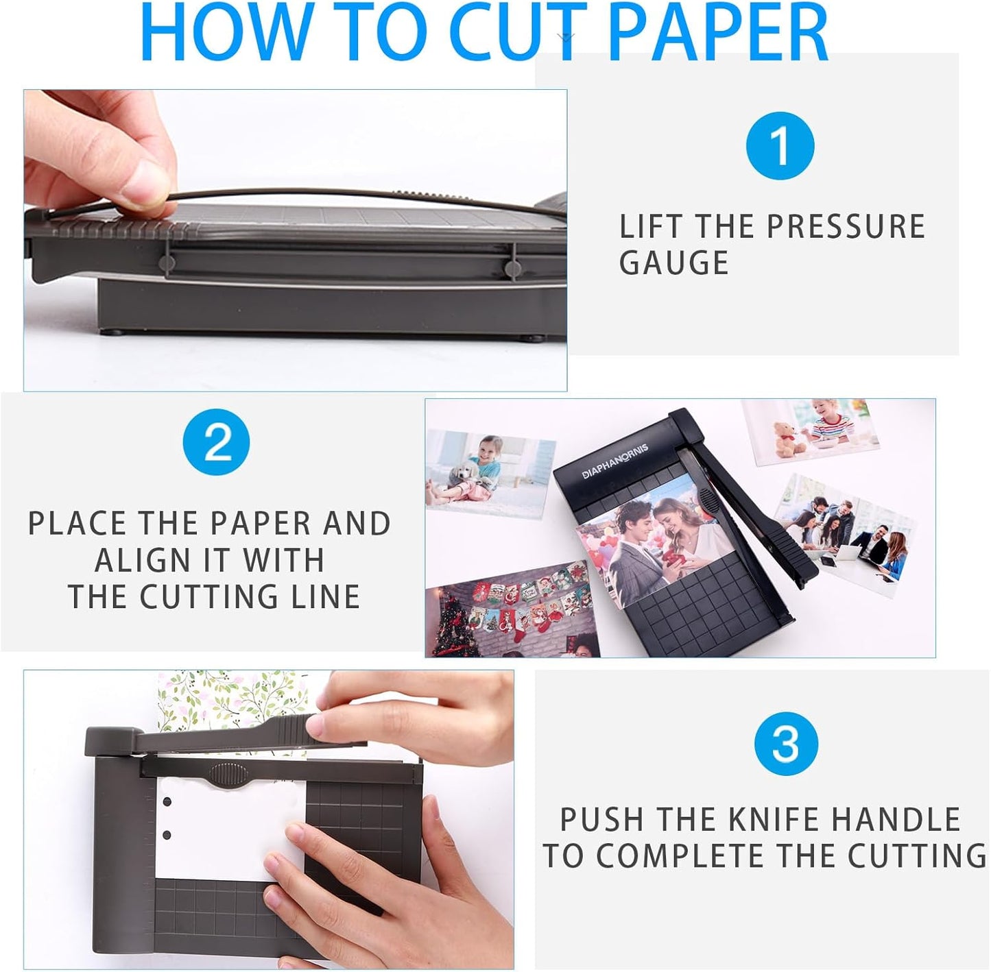 Guillotine Paper Trimmer, Mini Compact Paper Cutter, 1/4-Inch Grid for Precision Cutting, Straight Cuts Up to 3 Sheets, Perfect for Photos,Coupons,Card Making and Small Craft Projects (Grey)