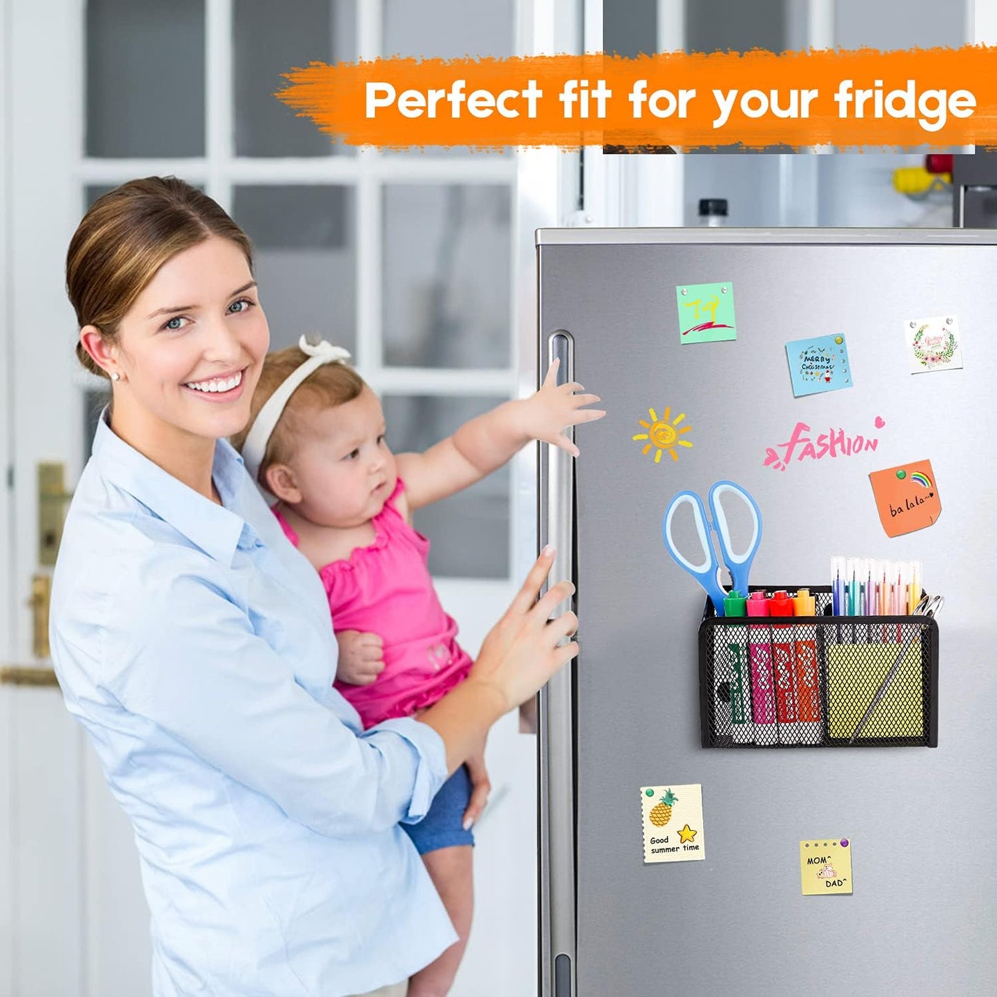 Magnetic Pencil Holder - Extra Strong Magnets Mesh Marker Holder Perfect for Whiteboard, Refrigerator and Locker Accessories (2 Baskets, 1 Pack Black)