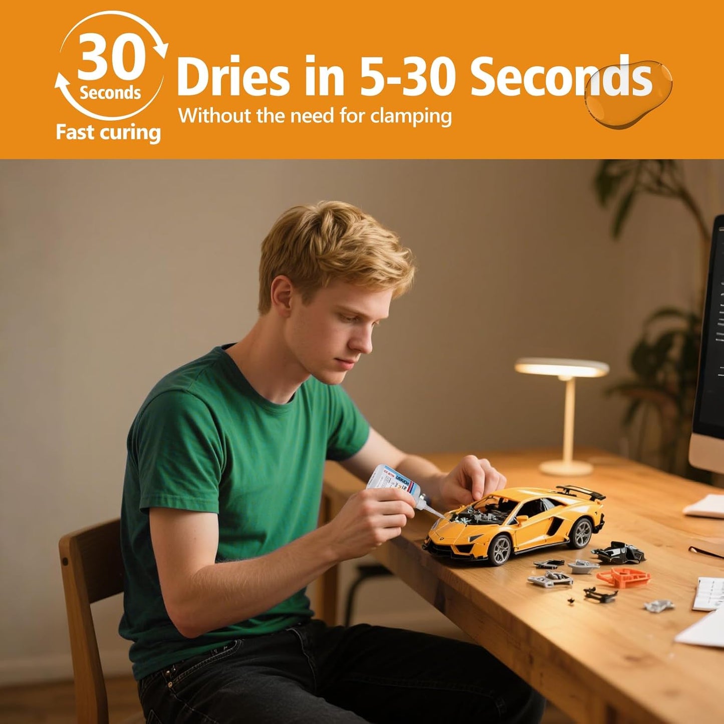 Super Glue for Plastic with Anti Clog Cap. 6 x 1 fl oz,Plastic Glue- Adhesive CA Glue for Model and Miniature,Suitable for PLA, ABS,PVC,3D Printing,Toys,Legos.Heavy Duty Model Repair Kit, Quick Dry