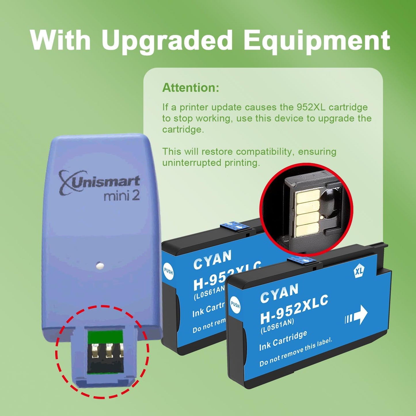 952XL Cyan Ink Cartridges with Upgrade Device Replacement for HP 952 XL Combo Pack for HP Officejet Pro 7740 8720 8710 8210 8715 8740 8702 8730 8725 Printers (952XL Cyan High-Yield 2 Packs)