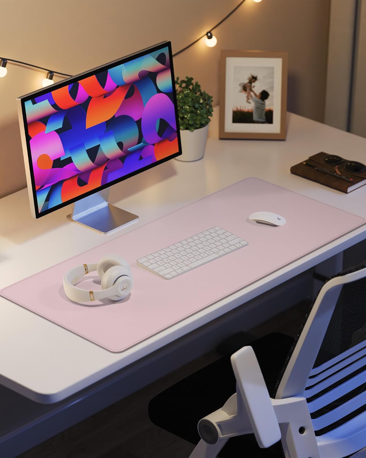 Desk Pad Mat 23.6"x13.7" - Waterproof Mouse Pad & Desk Protector, Non-Slip PU Leather for Gaming Keyboard/Mouse, Stitched Edge XL Office Desk Pad with Ergonomic Support(Pink)