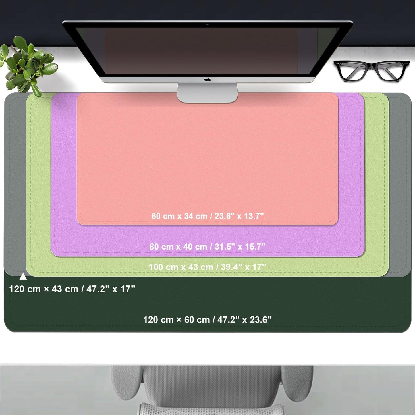 Large Leather Desk Pad 47.2" x 17", Non-Slip PU Mat Protector, Waterproof Blotter, Large Mouse Keyboard Mat, Office & Home Cover (Black)