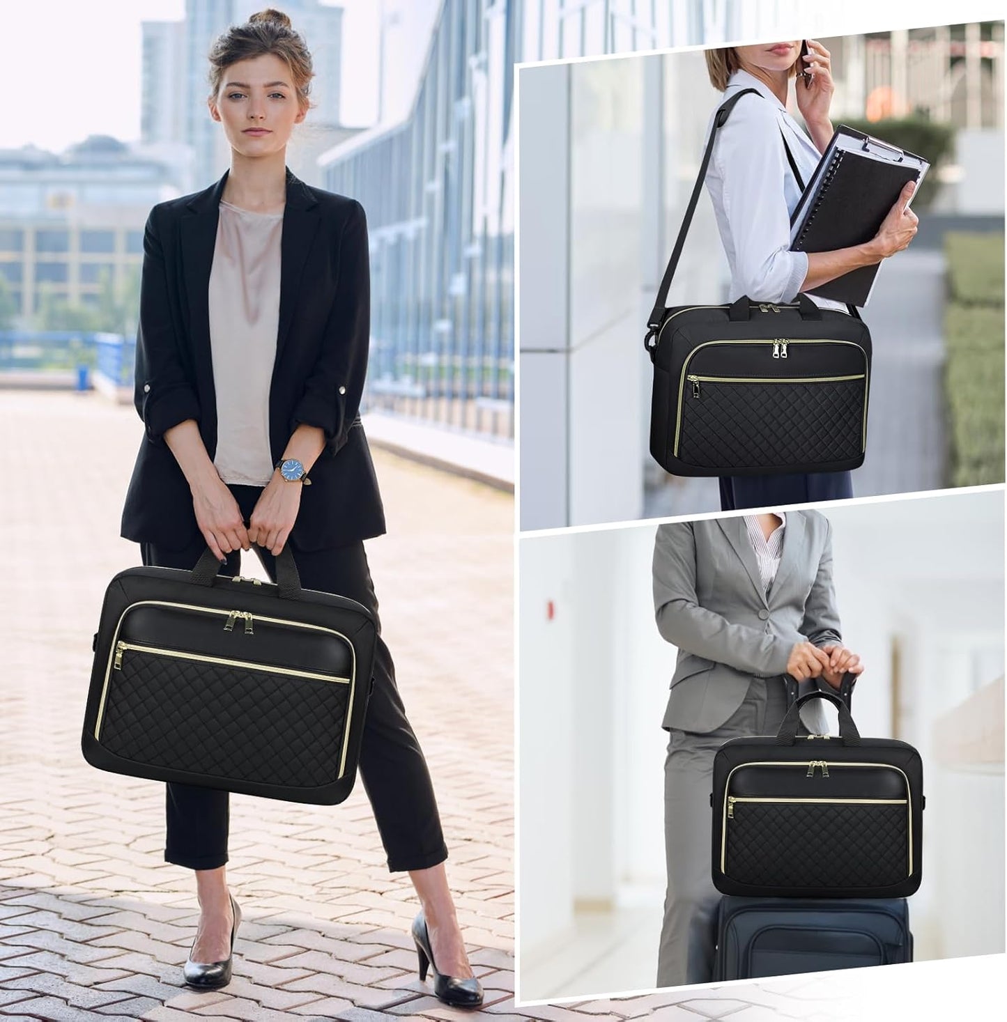 NEWHEY Laptop Bag 15.6 Inch Briefcase for Women Men Waterproof Laptop Messenger Bag Large Shoulder Computer Bag for Business Office Work College, Black
