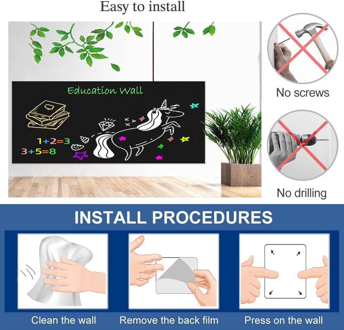 Magnetic Chalkboard Contact Paper for Wall 46.3"x18" Self Adhesive Magnetic Wall Board Sticker with 36 Magnet Letters for Kids Black Chalk Board Wallpaper Roll