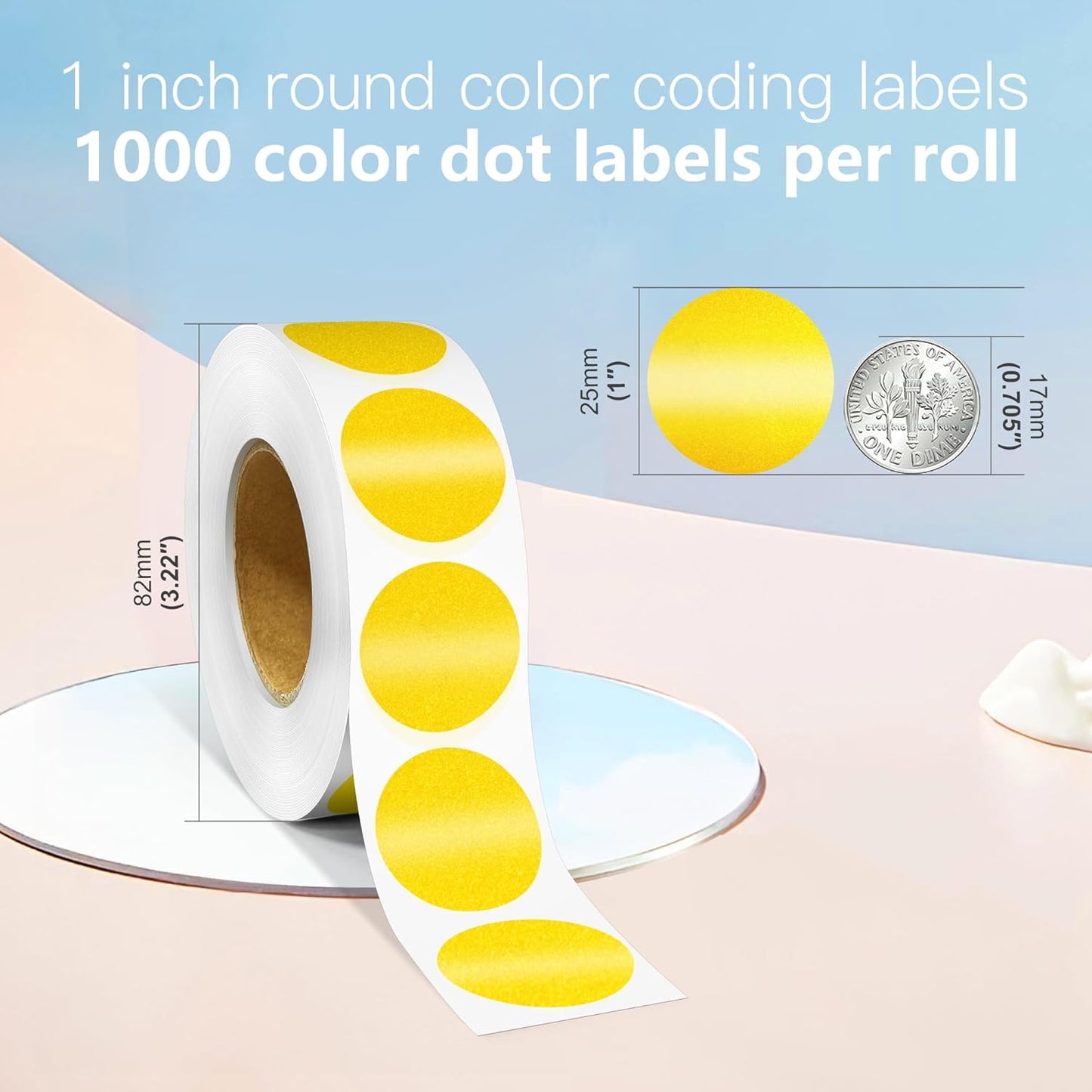 1 Inch Round Color Coding Labels, 1000 PCS Per Roll Gold Color Coded Dot Stickers, Round Color Dot Labels for Organizing, Filing, and Storage