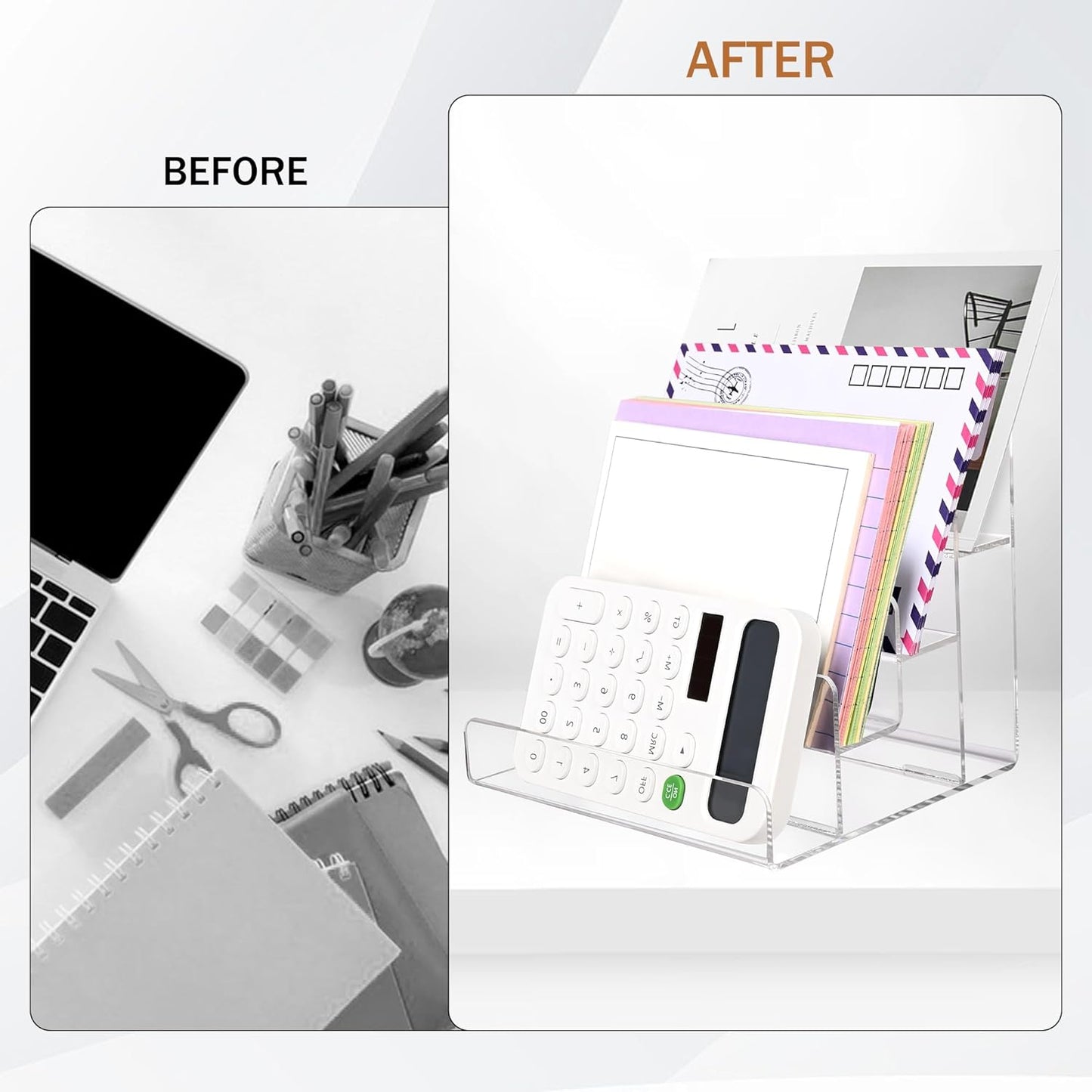 Mail Organizer Countertop, 4 Tier Clear Acrylic Mail Holder, Small Desk File Storage Holders for Bill, Envelope, Letter Sorter