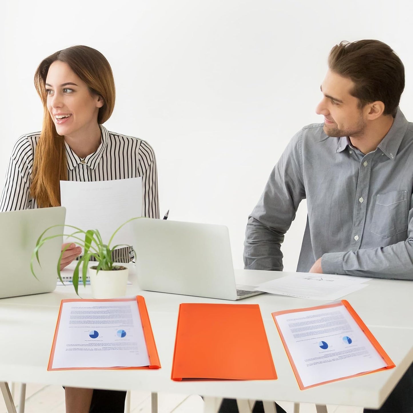 48 Pack Plastic Report Covers with 3 Prongs Presentation Folders Bulk, 100 Sheet Capacity, Clear Front Report Covers for Presentation Document Paper School Office Supplies (Orange)