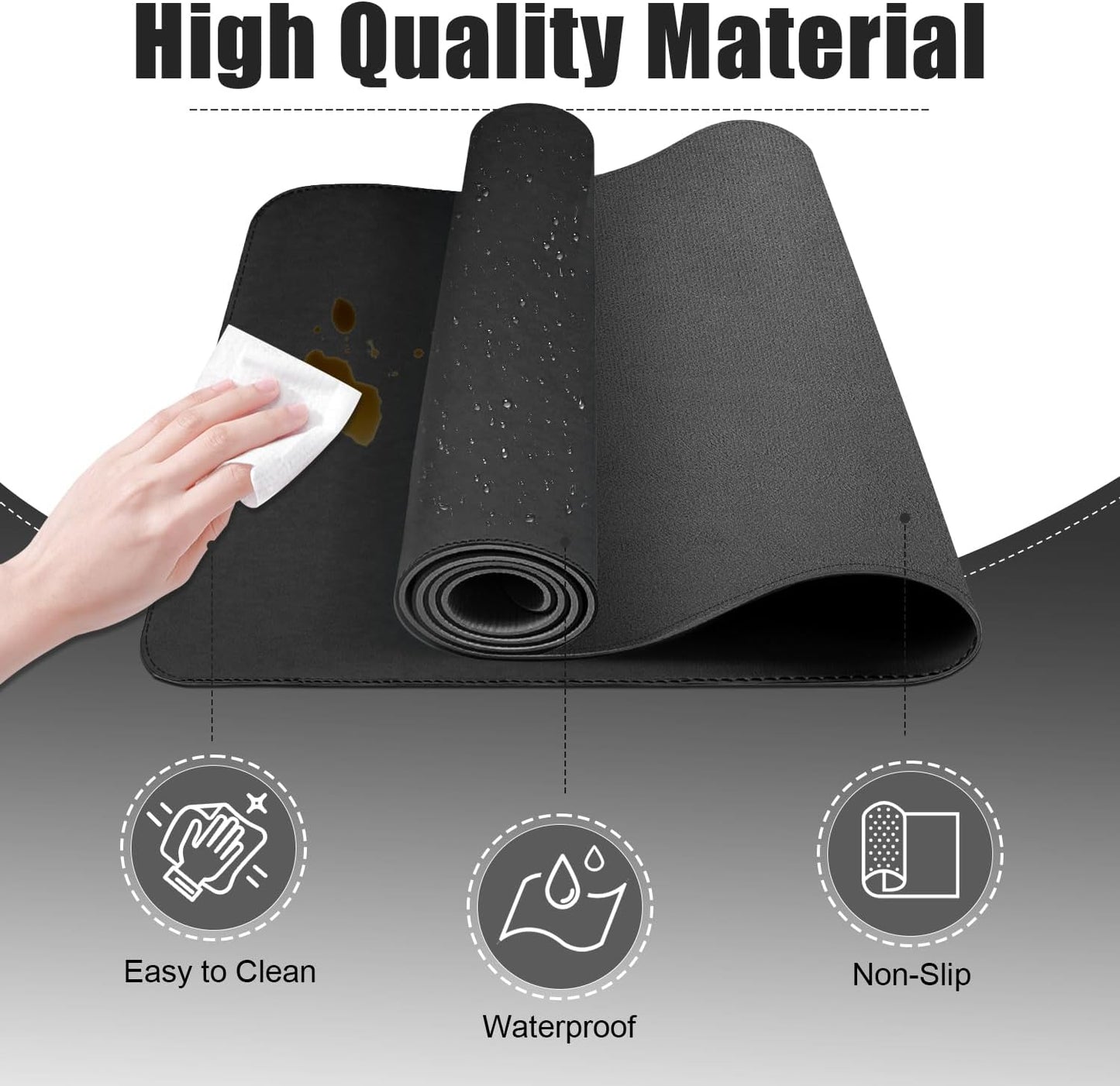 Large Leather Desk Pad 47.2" x 17", Non-Slip PU Mat Protector, Waterproof Blotter, Large Mouse Keyboard Mat, Office & Home Cover (Black)